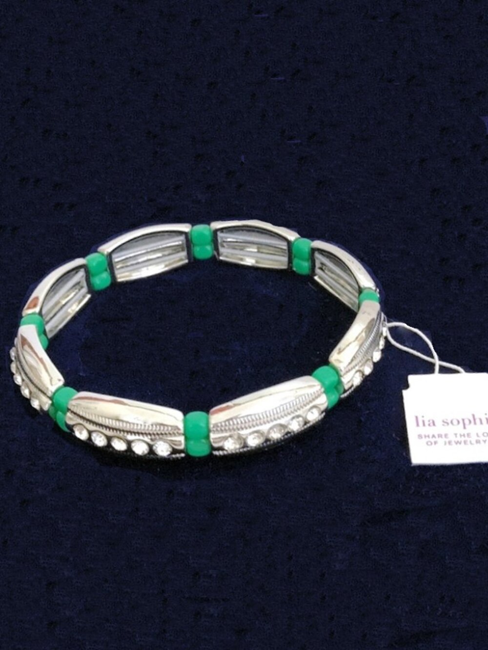 Lia Sophia Bracelet Island Fiesta Green Silver Crystals Stretch NWT 16187